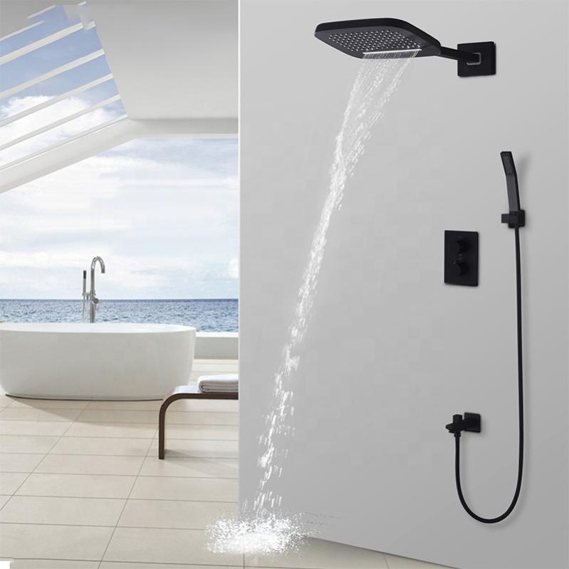 Flyelf Système de douche,Douche de pluie en acier inoxydable colonne de douche Acier inoxydable Noir panneau de douche douche à main douche de tête 
