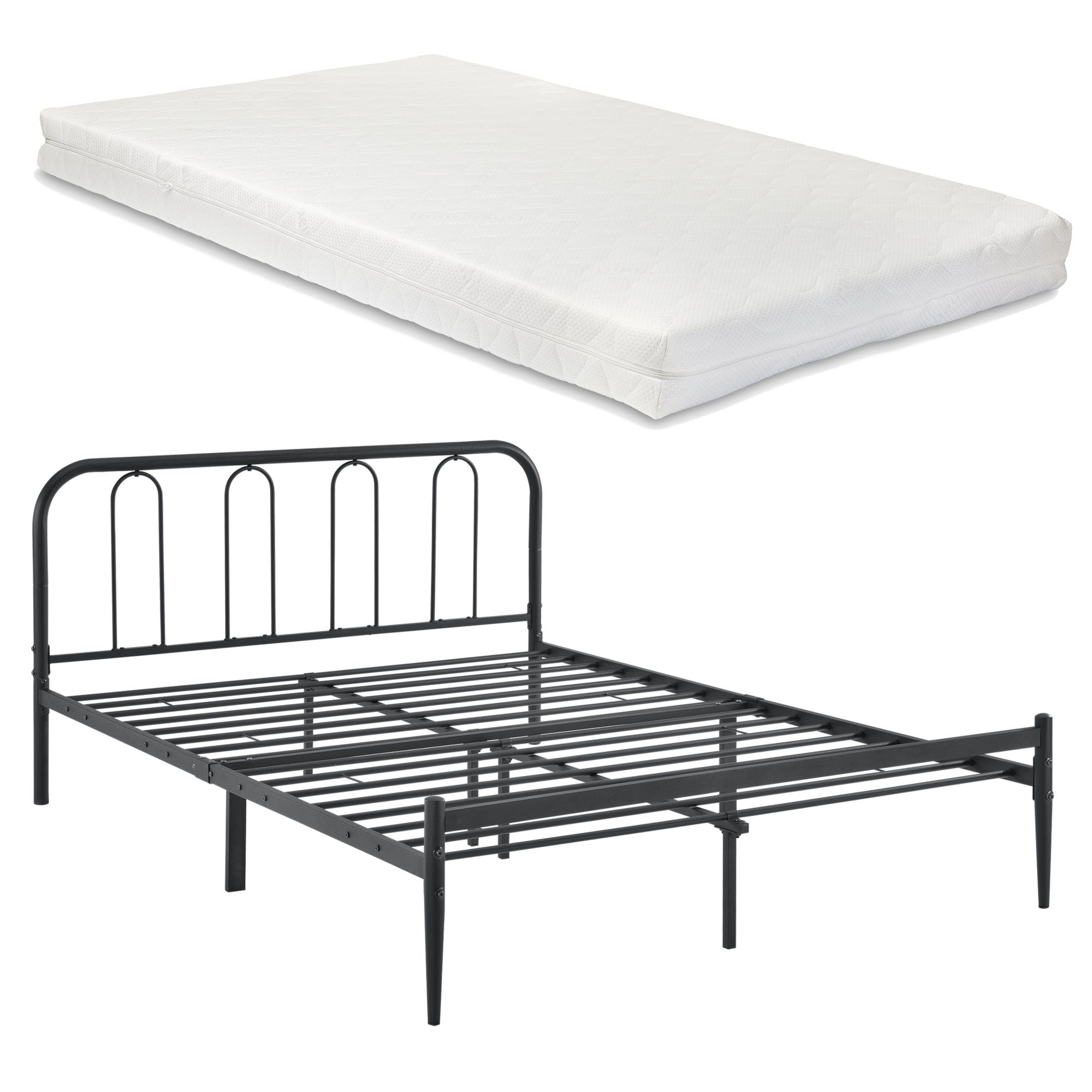 Cadre de lit double avec tête de lit, cadre de lit à lattes métalliques  robustes - Enduran™