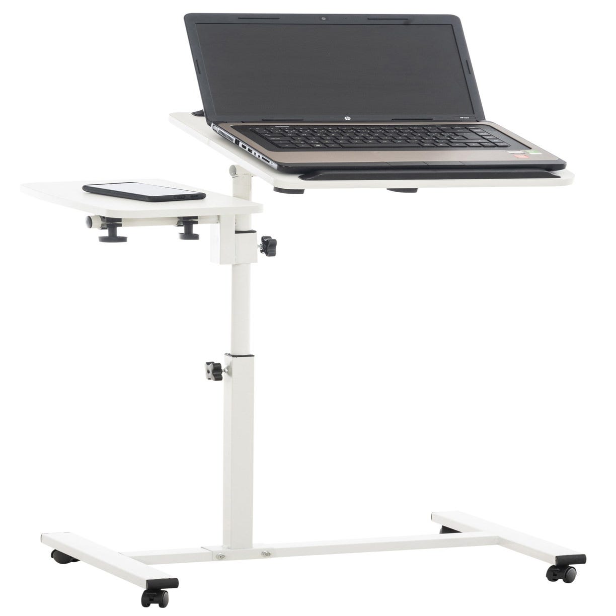 Pupitre table d'appoint pour ordinateur portable sur roulettes en bois  blanc et métal BUR10515