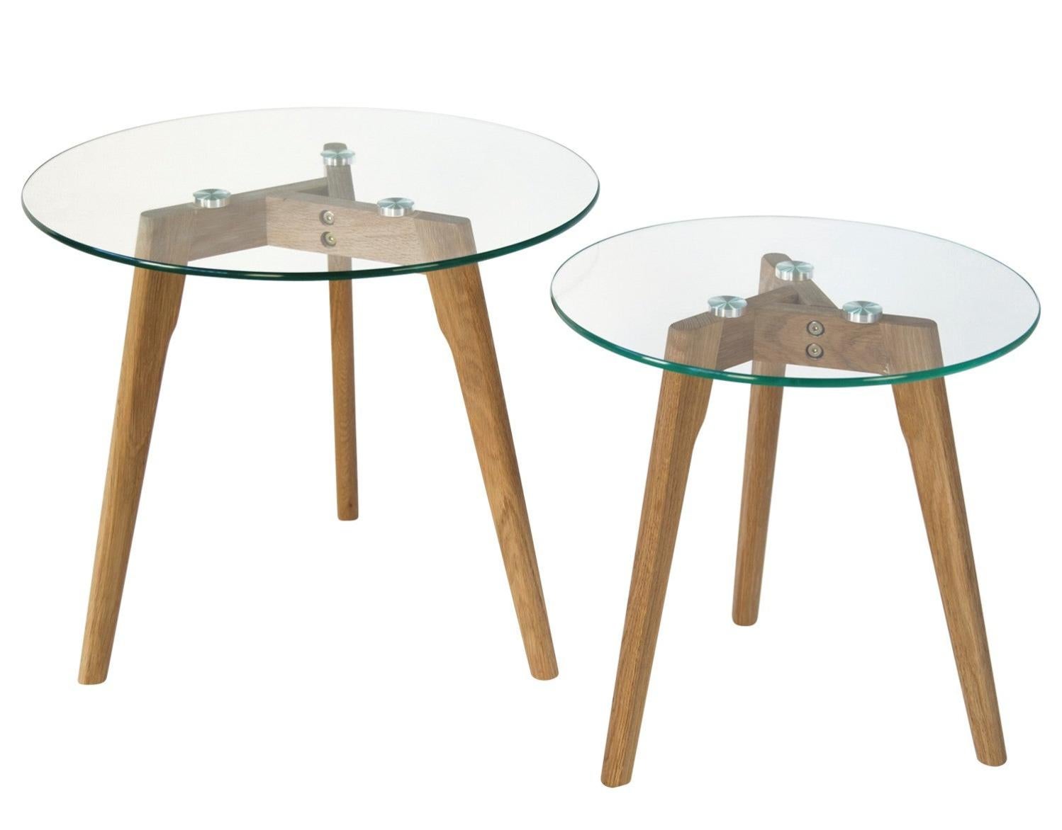 Set de deux tables basses plateau en verre pied en bois TABA06006