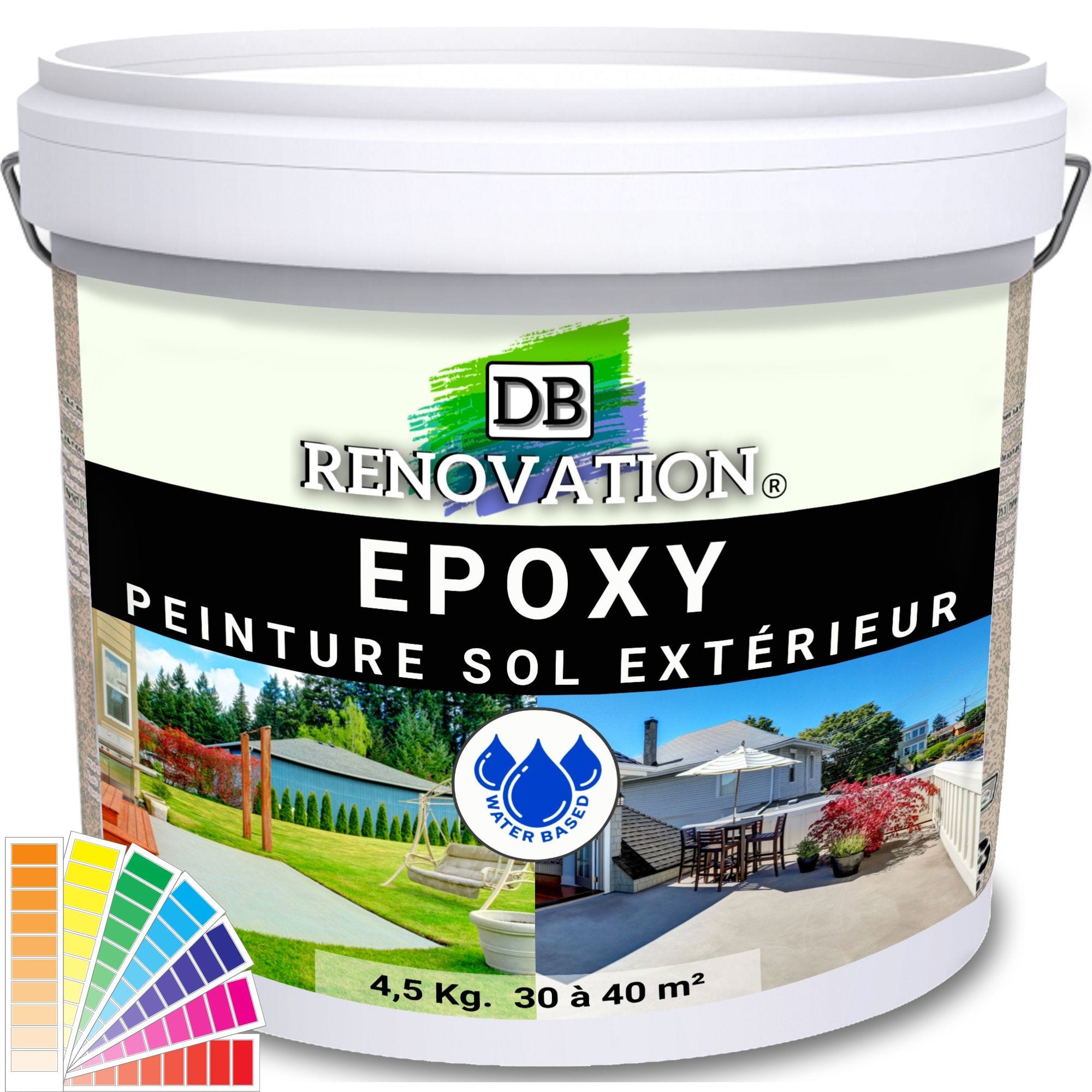 RESINE EPOXY Extérieur Terrasse Haute résistance - Gris 4,5KG (30 à 40m²)  Prêt à l'emploi - Peinture sol béton DB-225