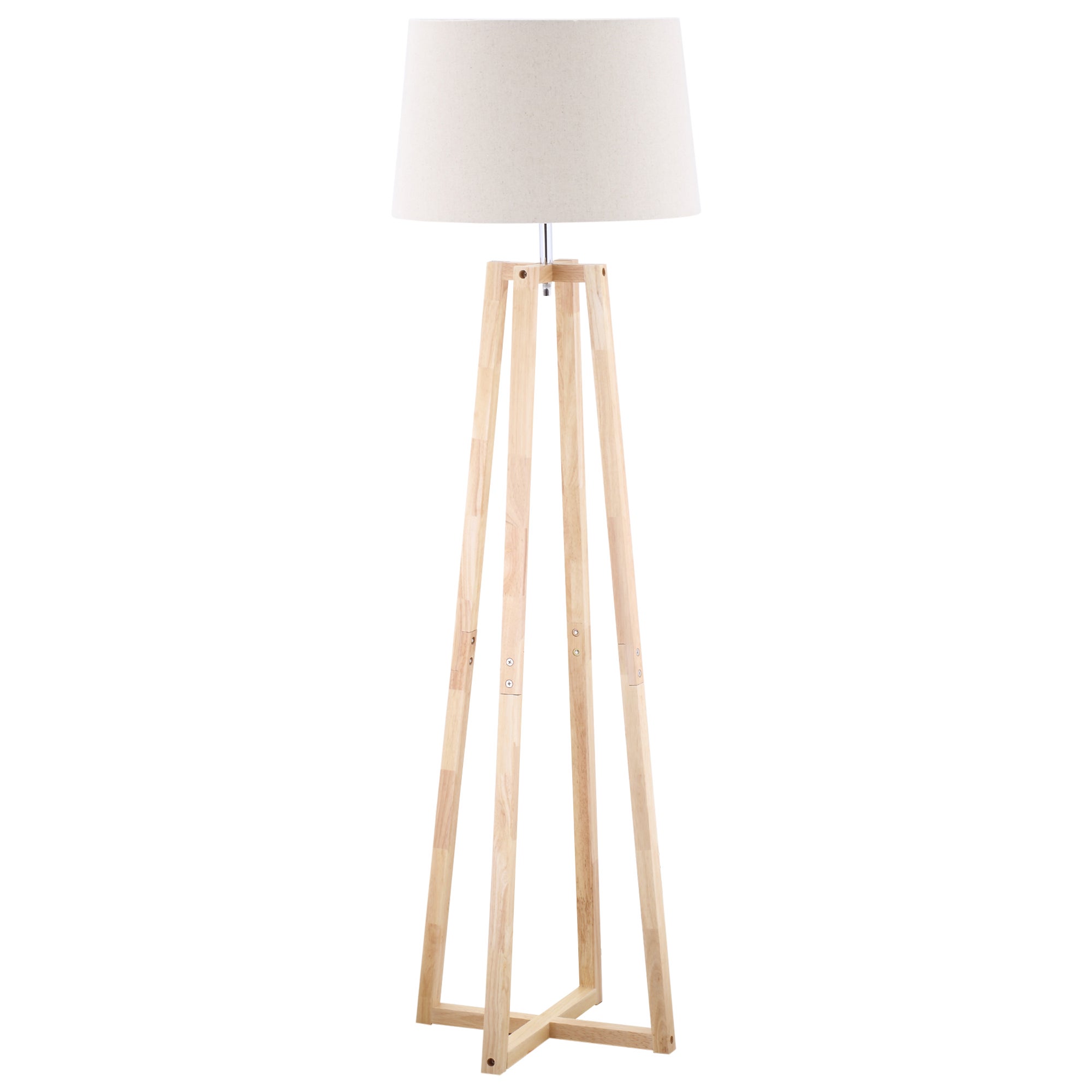 HOMCOM Lampada da Terra Design Scandinavo, Lampada a Piantana in Legno e  Tessuto Effetto Lino Bianco, E27, 40W