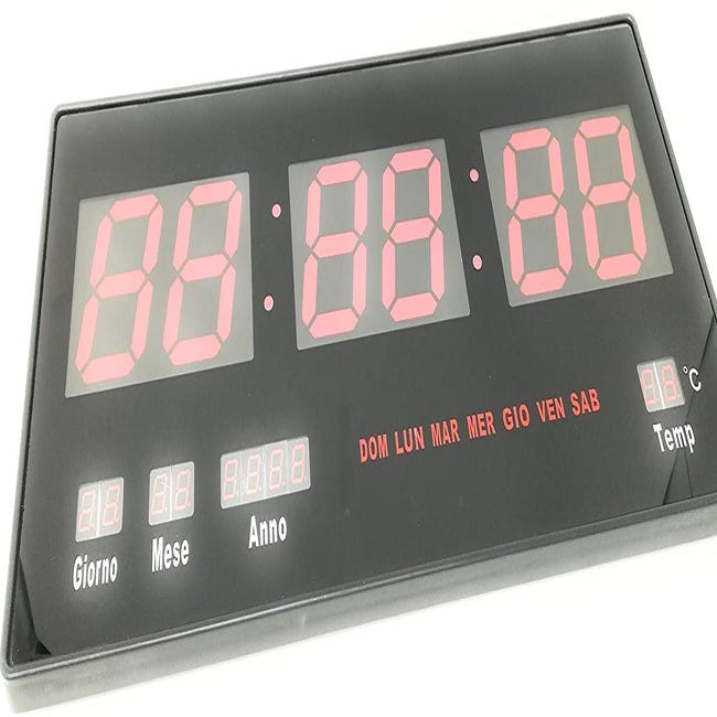 Orologio da parete digitale a led, display delle cifre, temperatura interna  e umidità, per casa colonica, casa, aula, di