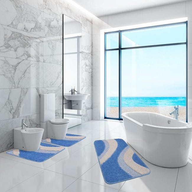 Set di tappeti da bagno morbidi di lusso di 2, tappetini da bagno in  peluche lavabili antiscivolo (18 ''x26 ''+ 20 ''x31'', blu)