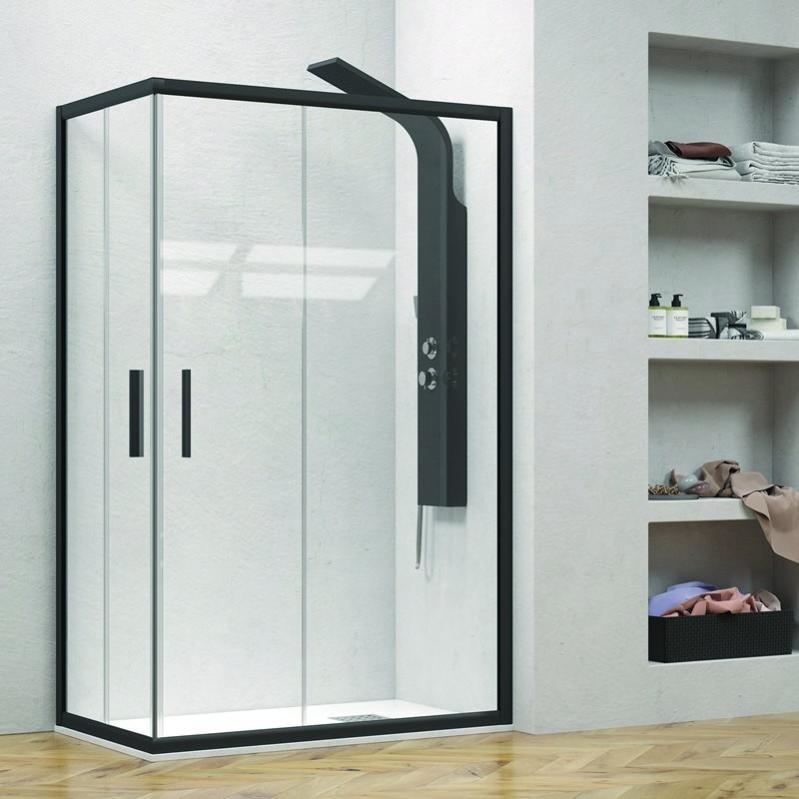 Kibath Cestino Angolare Doccia Doppio In Ottone Nero Opaco – Portagel E Shampoo Con Installazione A Vite O Adesiva