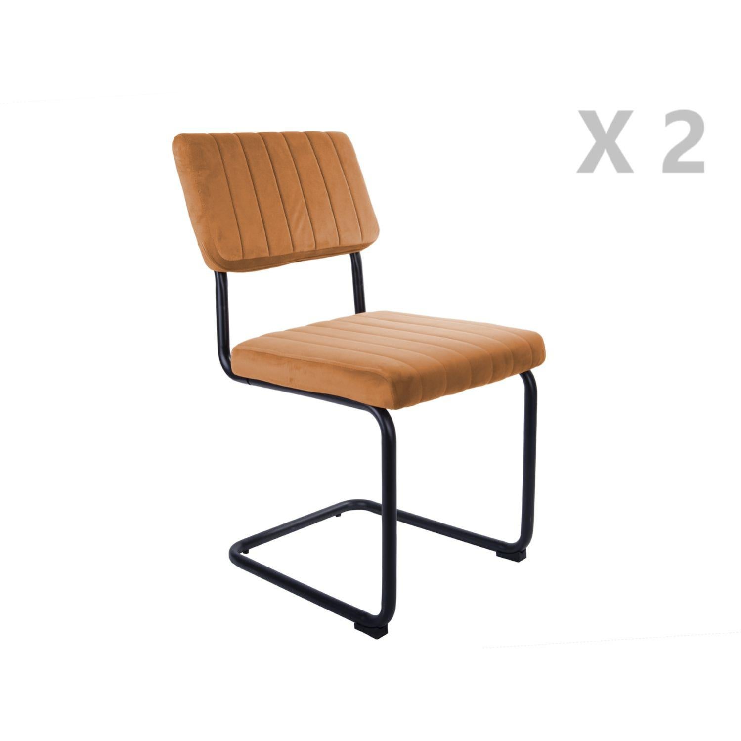 2 Chaises Cantilever MARIA Velours Côtelé Terracotta - Style Vintage, Assemblage Requis
