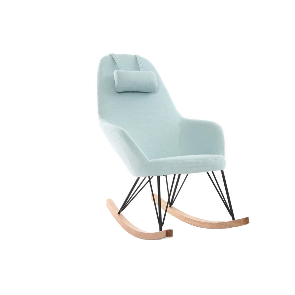 Poltrona A Dondolo In Tessuto Beige - Struttura Legno, Ergonomica Per Relax In Casa - Foto 4