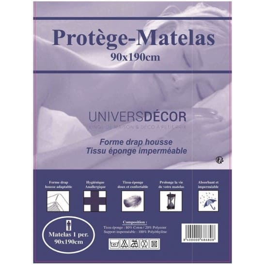 Protège matelas imperméable, absorbant et anti-acariens 90 x 190 cm
