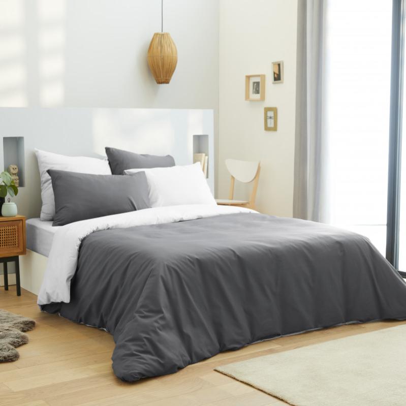 Pack Complet Parure De Lit 4 Pièces 140x200 - 100% Coton 57 Fils/cm², Housse + 2 Taies + Drap Housse 90x190