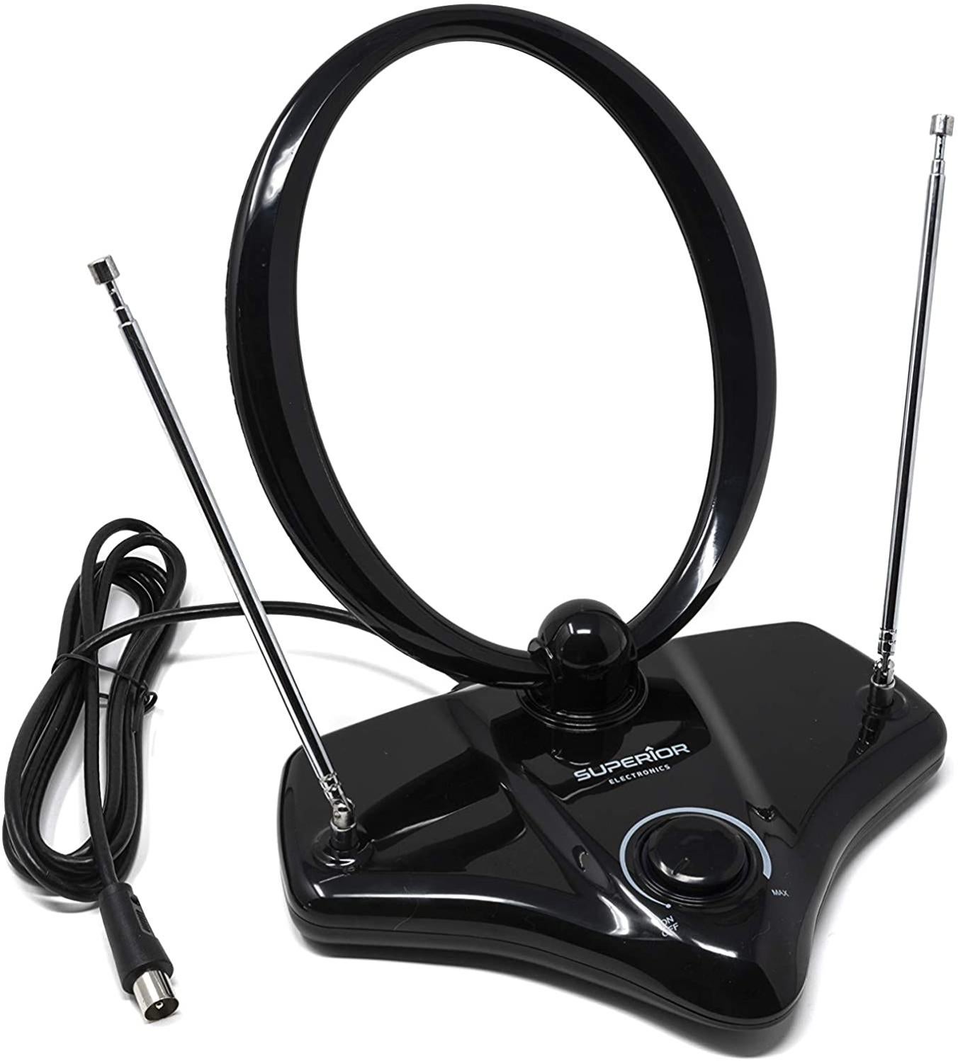 Antenne TNT Intérieure, Antenne TV Intérieur Puissante Numérique Full HD Amplifiée pour DVB-T Antenne Réception Signal UHF/VHF/HDTV Analogique TV Signaux Chaînes Gratuites Rayon de 80KM/50 Miles/25dB
