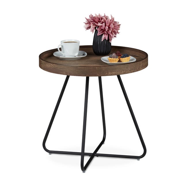 Relaxdays Tavolino da Salotto con Rotelle, Tavolo Rotondo, Design Moderno,  Bambù, HxD: 59x60 cm, Nero Marrone Naturale