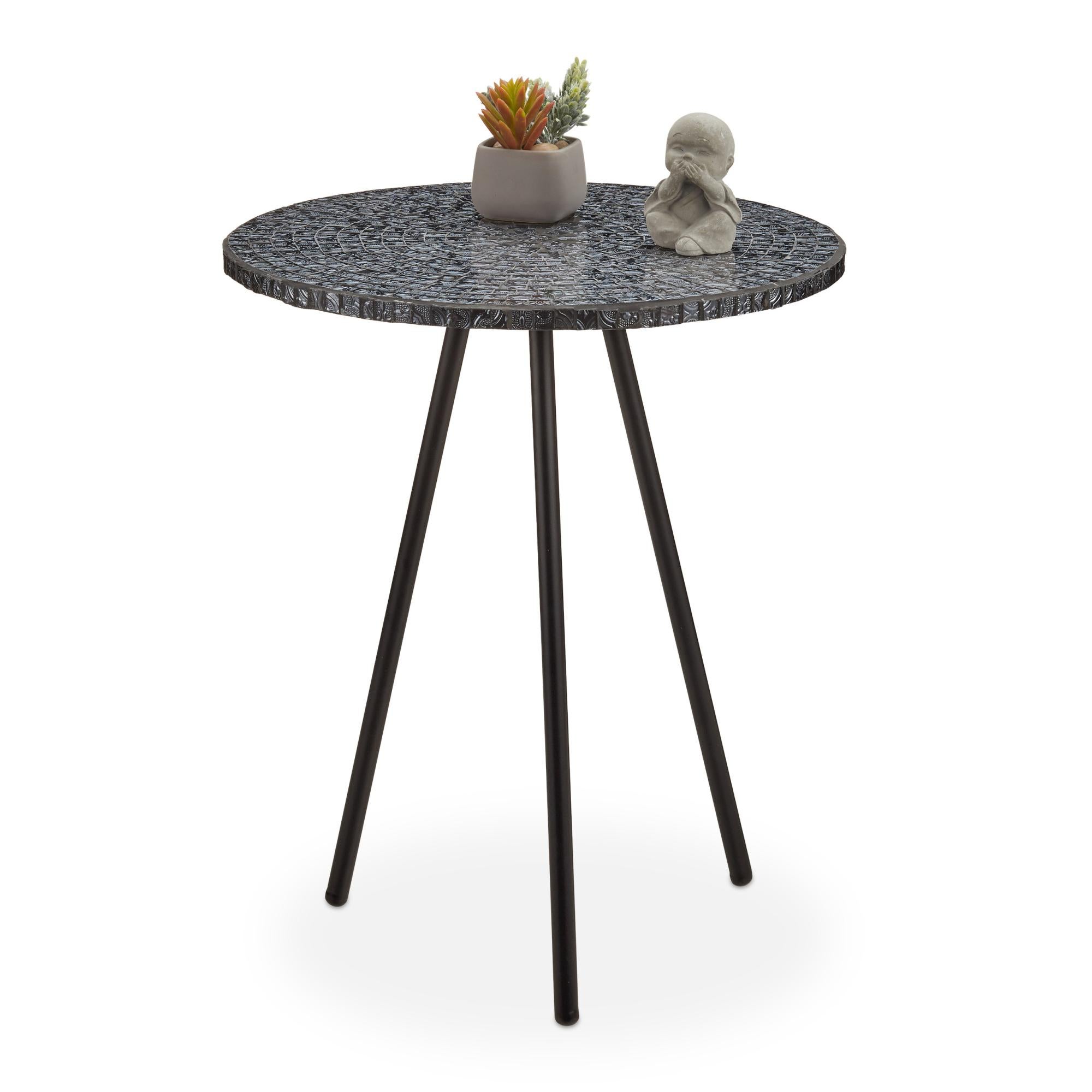 Tavolino Mosaico Rotondo Relaxdays - Handmade, H50 X D41cm, Marrone, Gambe Metallo - Foto 6