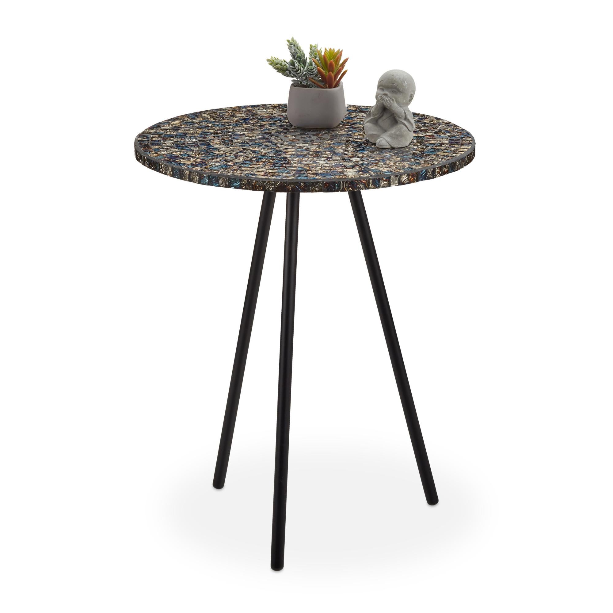 Relaxdays Table ronde mosaïque, Table d’appoint, Décorative, Table de