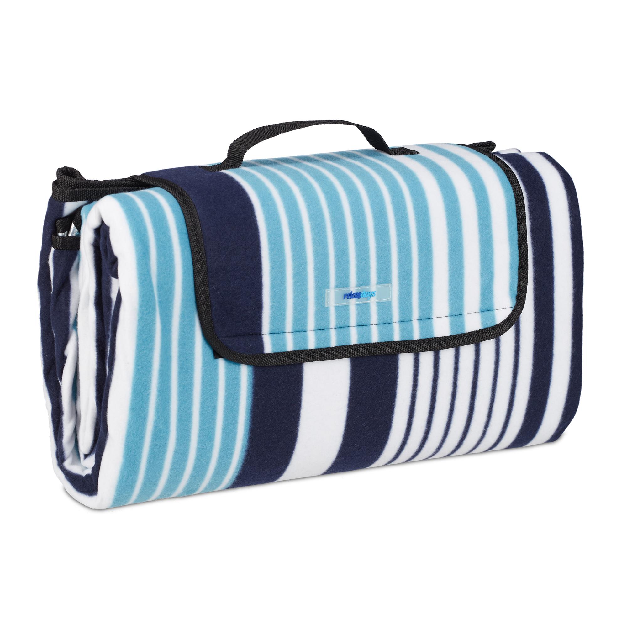 Couverture Pique-nique XXL 200x300 Cm - Tapis De Plage Imperméable Bleu/blanc