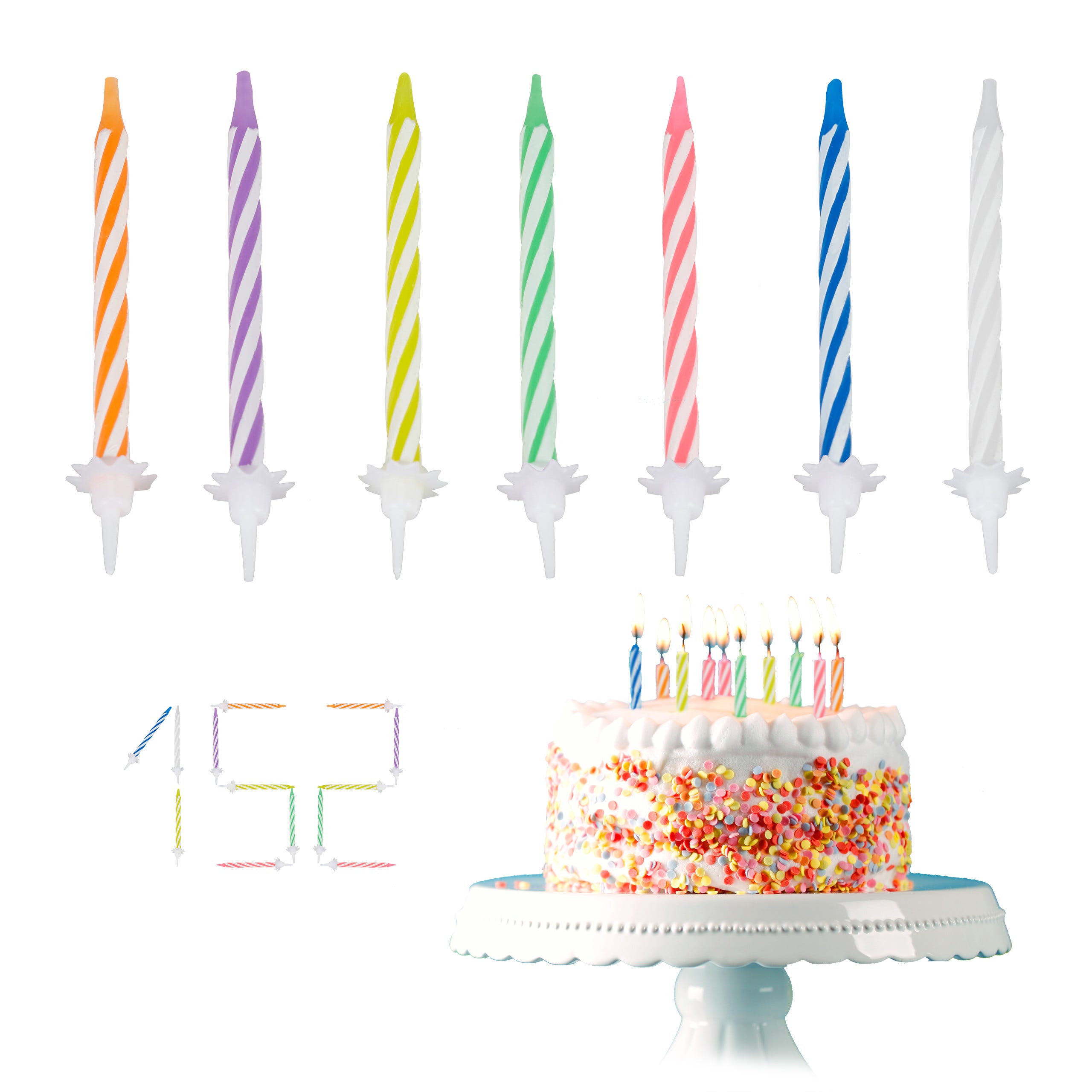 Relaxdays Bougies d'anniversaire, lot de 152 bougies colorées gâteaux  enfants fête avec support 6 cm