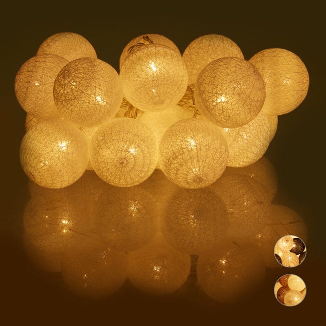 Boule De Coton Guirlande Lumineuse Boules De Coton Avec Prise, 3,5 M, 20  Boules Led Guirlande Lumineuse Pour Intrieur, Dcoration Veilleuse Comme  No?l
