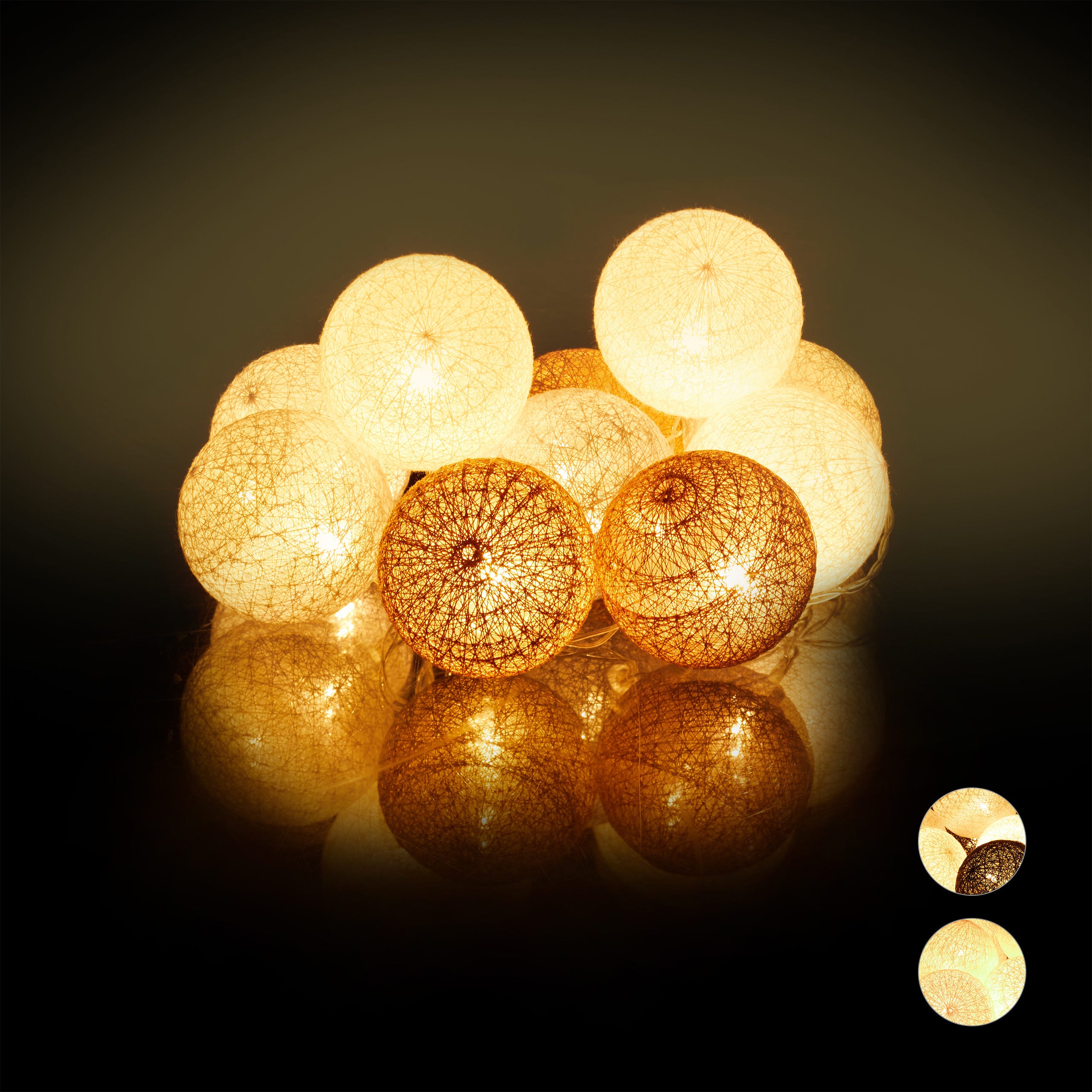 Guirlande Lumineuse Boule en Coton à Piles à LED Blanc Chaud –