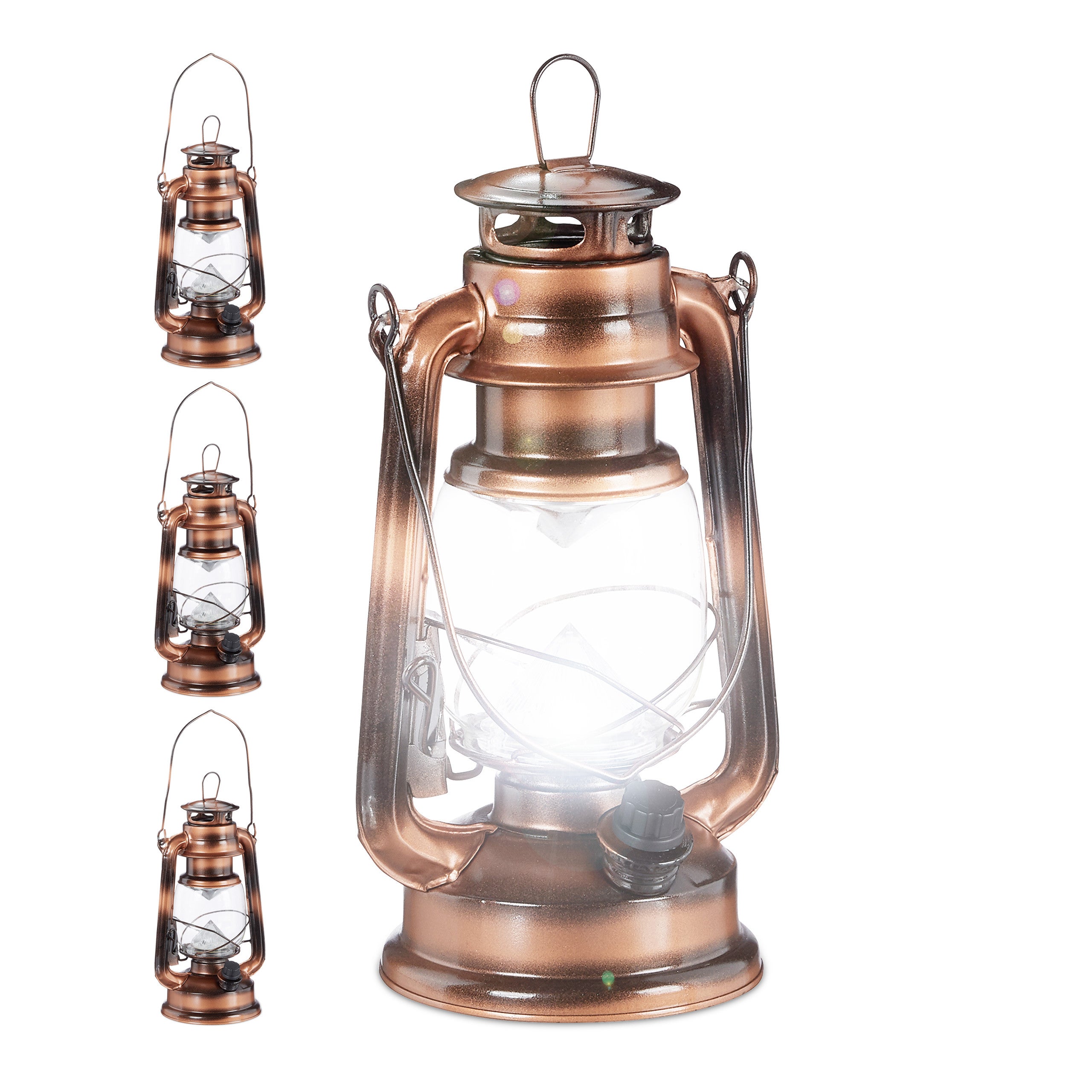Indsigtsfuld sand Pinpoint 4x lampe-tempête LED, lanterne retro comme décoration de fenêtre ou de  jardin, à piles, cuivre | Leroy Merlin