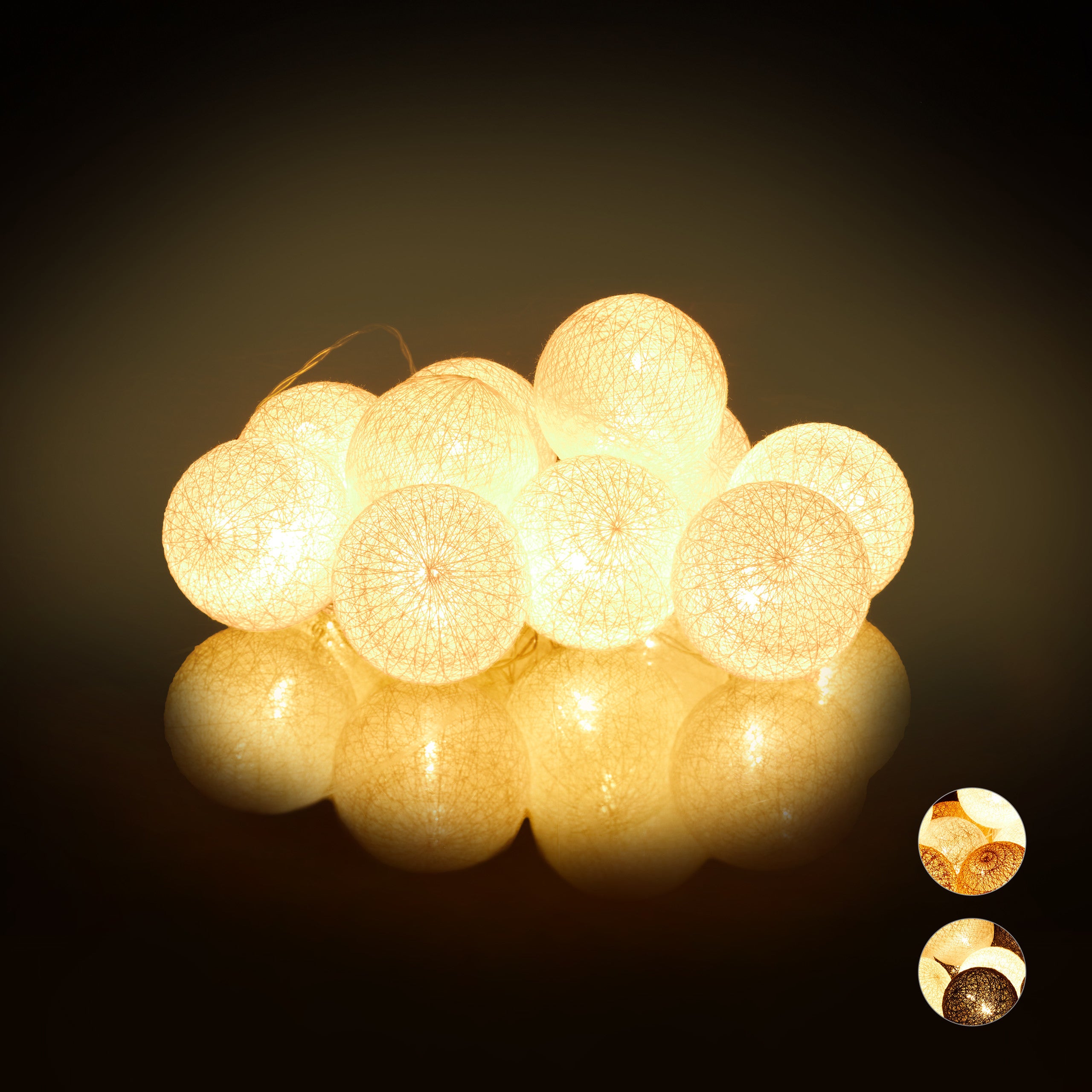 Relaxdays Guirlande Lumineuse LED, 20 Boules de Coton, Fonction à Piles,  Lumières d'Ambiance, Sphères Ø6 cm, Blanc