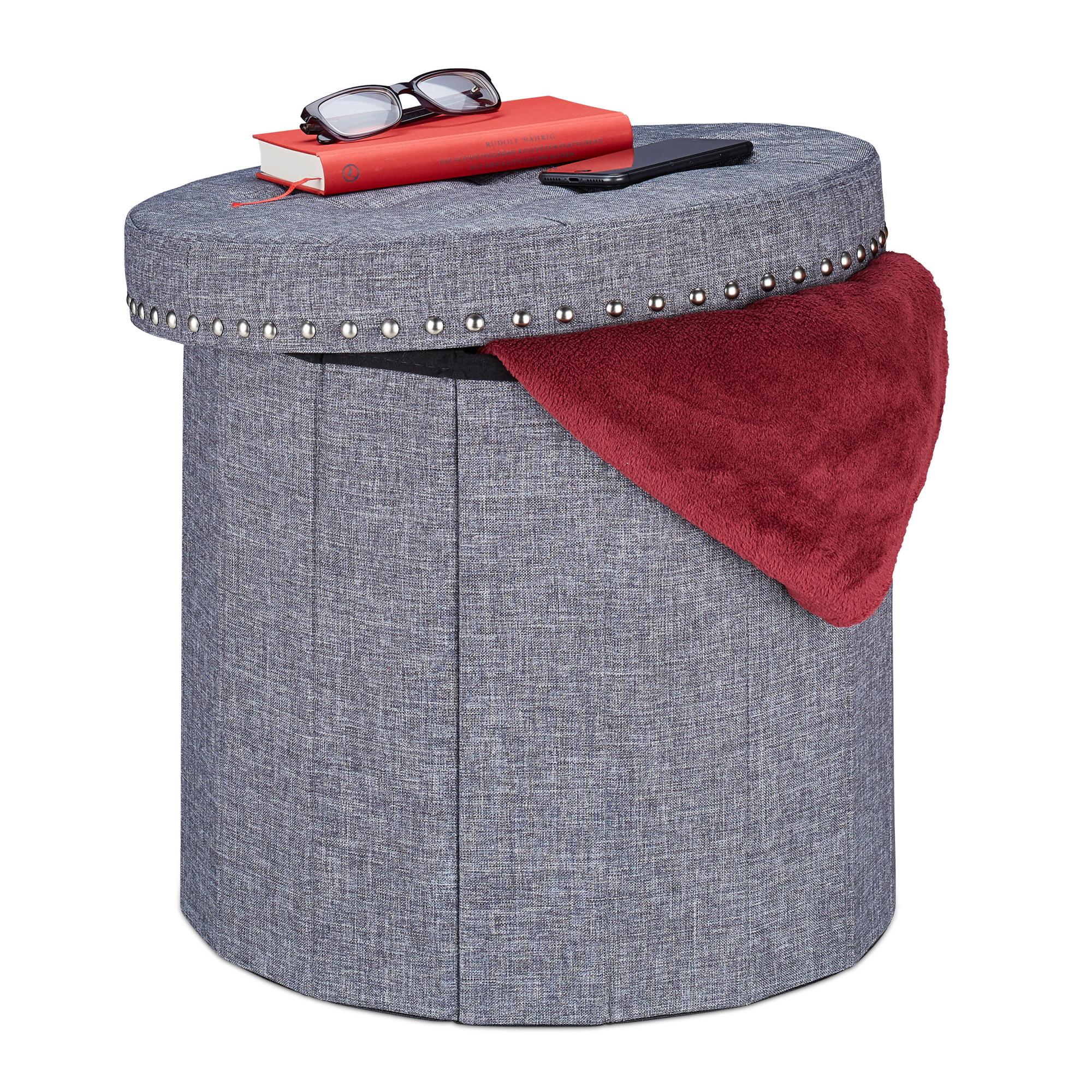Relaxdays Pouf Contenitore Pieghevole, Sgabello in Bambù, Poggiapiedi
