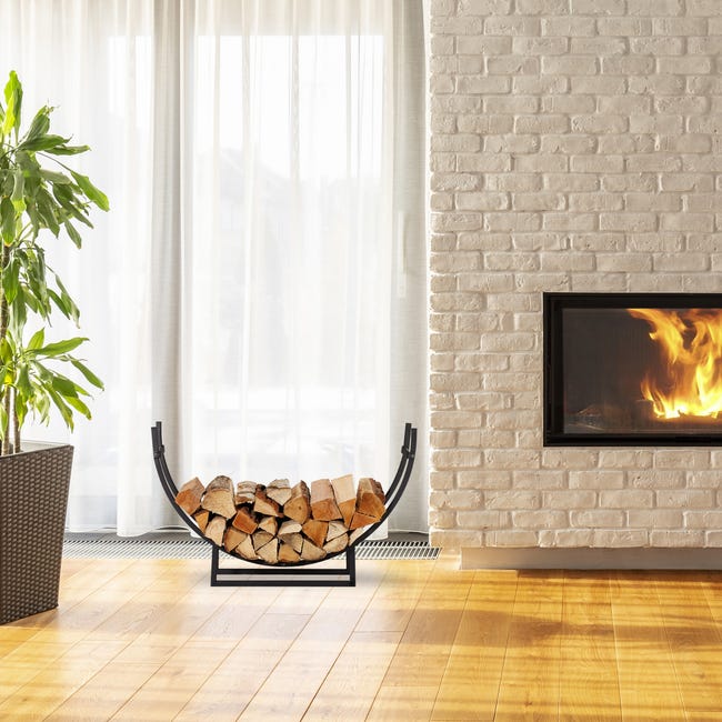 Relaxdays Etagère de cheminée pour intérieur Support élevé bois de  chauffage Cheminée, Acier HxlxP 170 x 44,5x30cm Noire