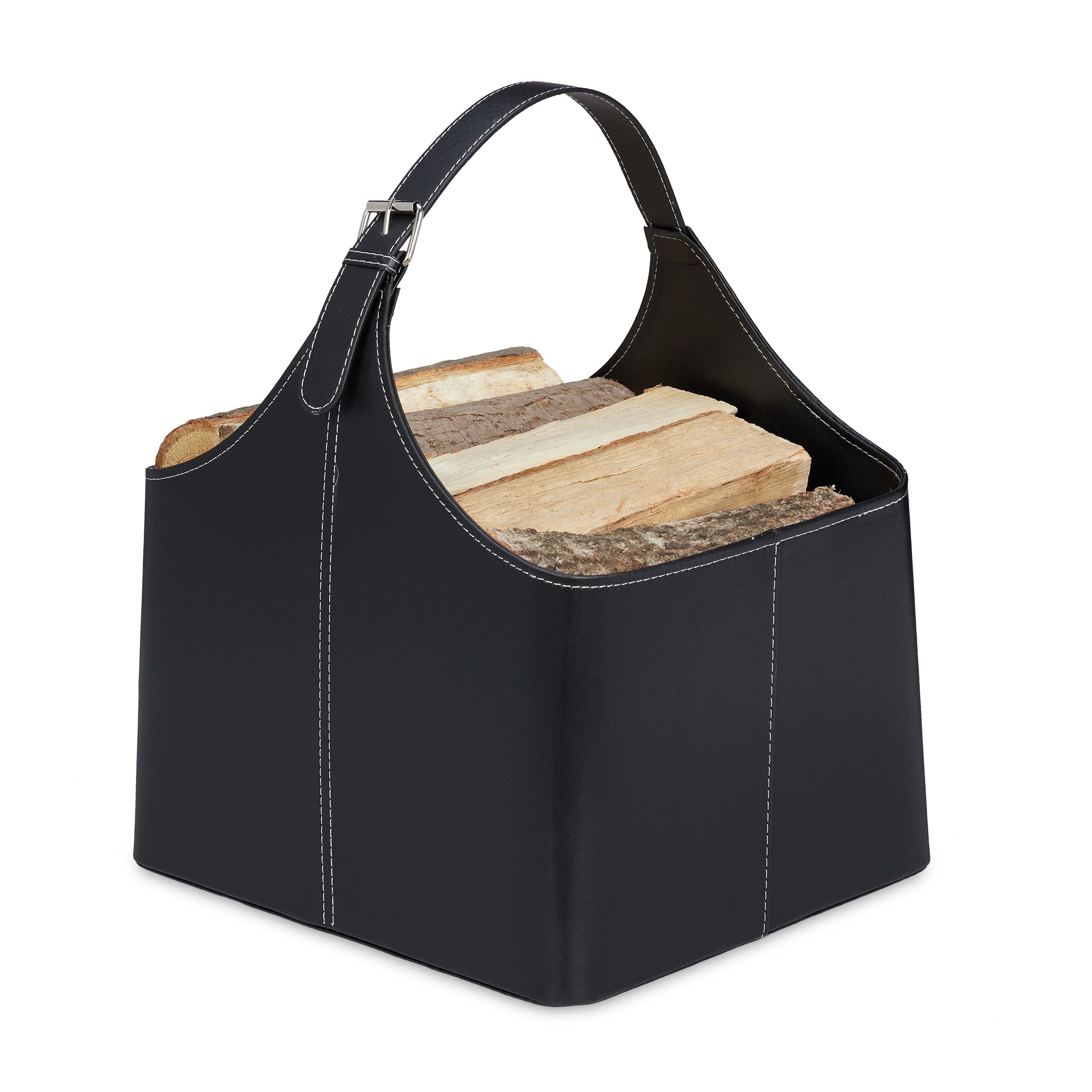 Relaxdays Panier bois range buches similicuir rangement