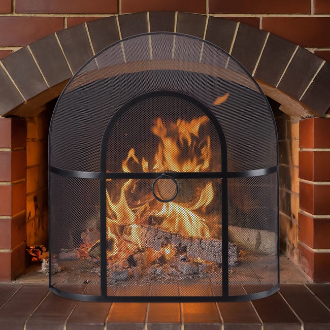 Relaxdays Protection étincelles cheminée, fines mailles, acier, sans trou,  grillage protecteur, HxlxP 62x56x16cm; noir