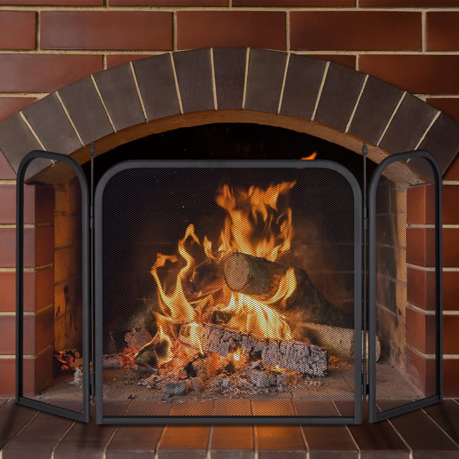 Relaxdays Pare-étincelles pour cheminée Acier, Grille anti étincelles,  Panneau protection cheminée Hxlenv.52,5x97cm,noir