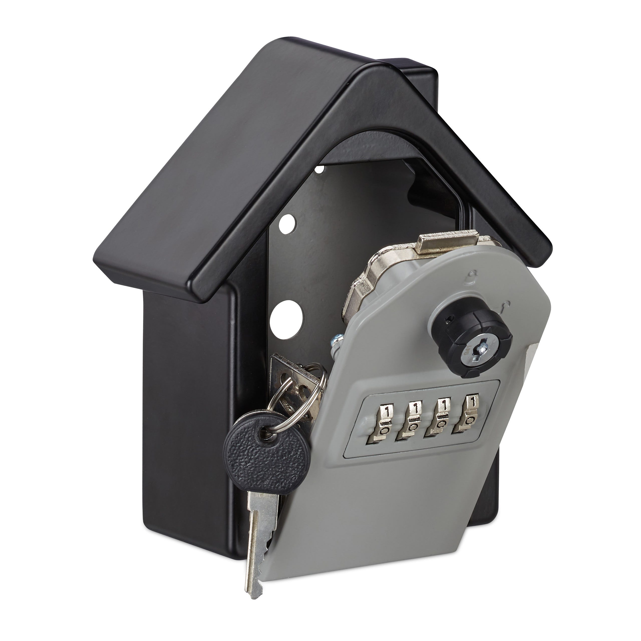 Cassetta per chiavi a forma di casa con combinazione a 4 cifre, 2 chiavi di  riserva, nero satinato