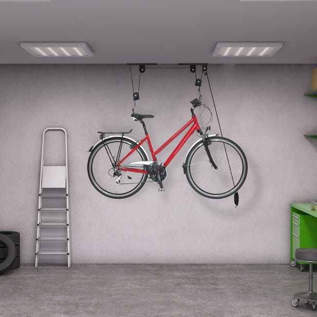Relaxdays Support vélo rangement vélo plafond Garage Ascenseur VTT Stockage  bicyclette, noir