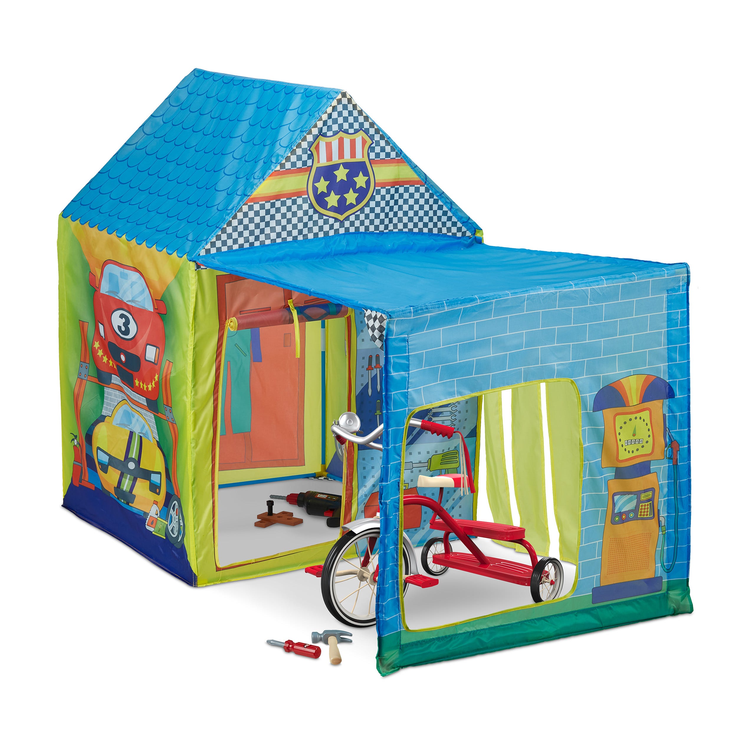 Relaxdays Tente pour enfants en forme de garage, H x L x P : 109 x 146 x 75  cm, intérieur et extérieur, multicolore