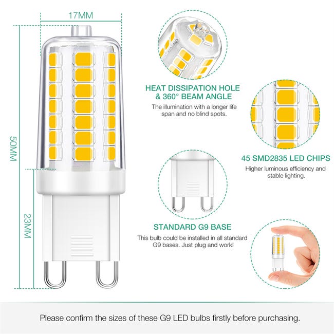 Set di 5 lampadine alogene a capsula LED G9 450 lm 3000K bianco caldo