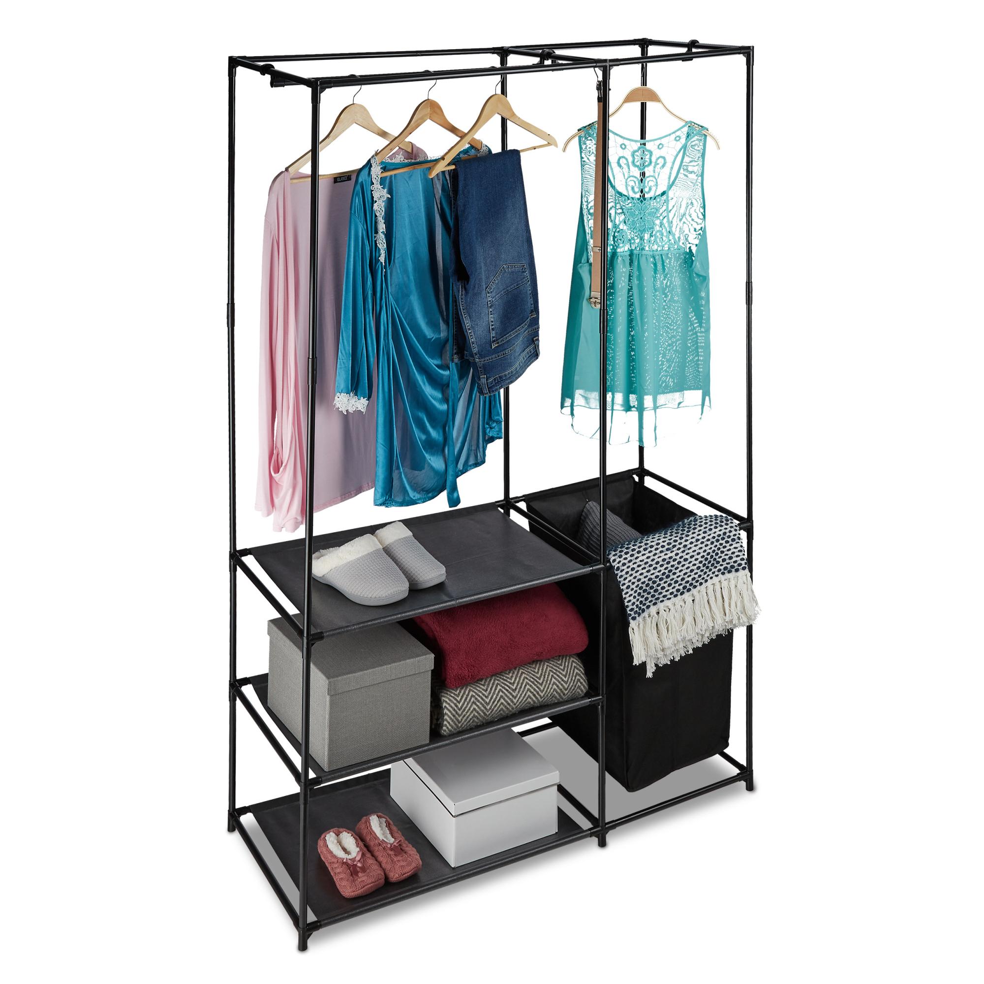 Simple Houseware Appendiabiti Autoportante Con Mensola, 9 Ganci, Struttura In Metallo Nero, 50x50x170 Cm