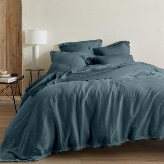 NYDEL, ORGANIC BLEU MINERAL HOUSSE DE COUETTE AVEC BOUTONS 260X240CM