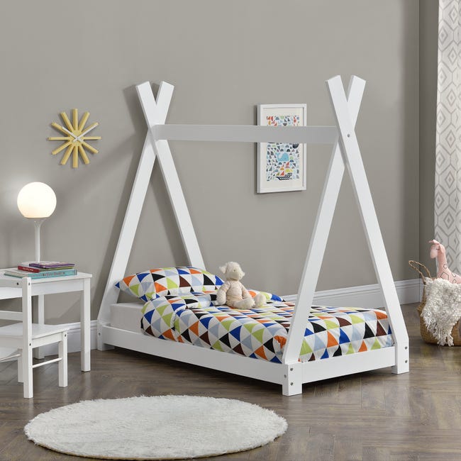 Cama para niños de Pino - 140 x 70 cm - Cama Infantil - Forma de casa - en  Color Gris lacado mate [en.casa]®