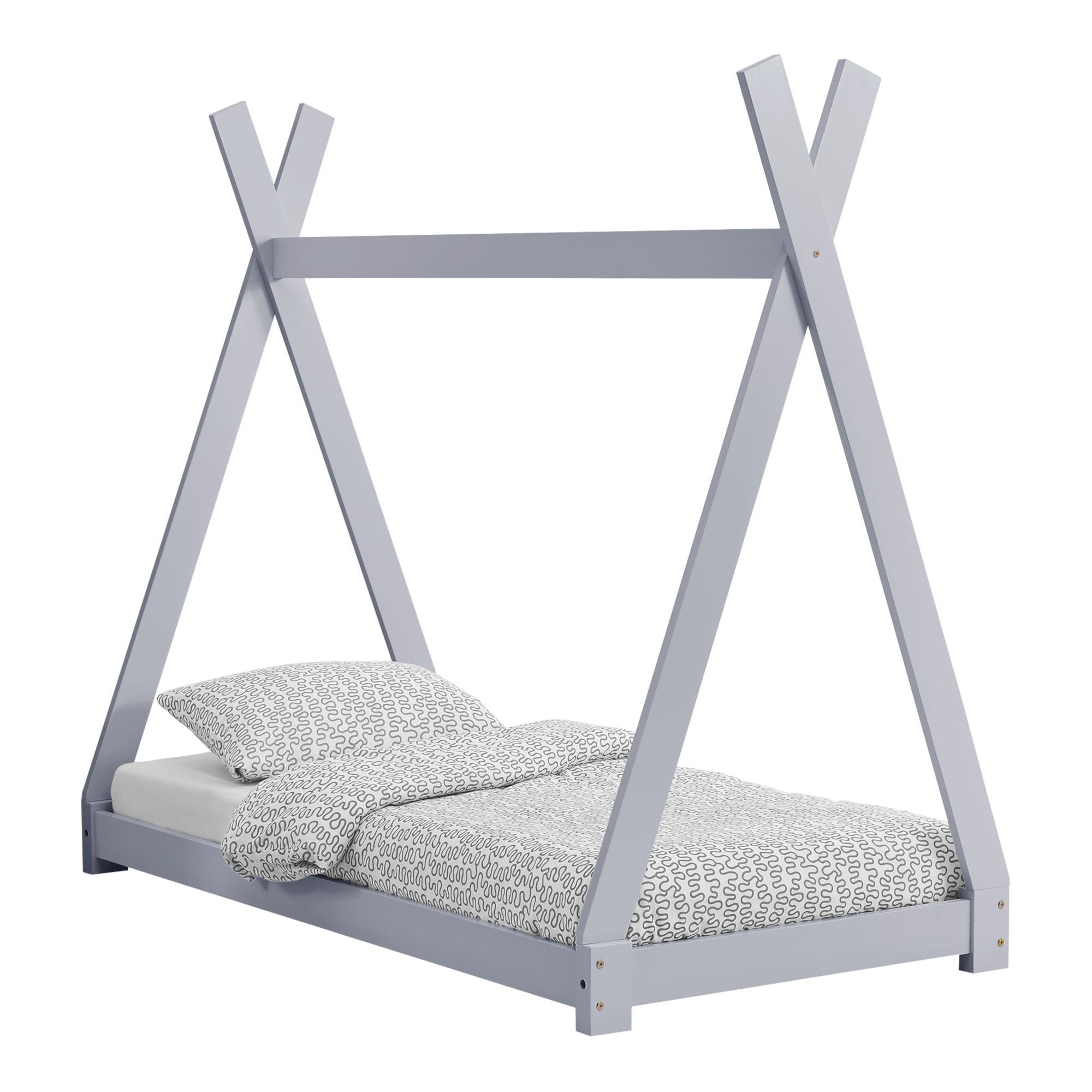 Lettino per bambini tenda indiana in legno bianco culla rete a doghe 160 x  80 cm