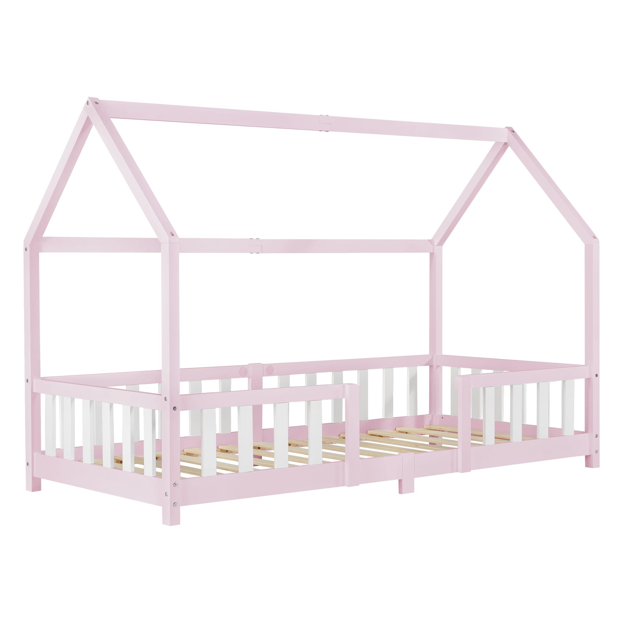 Cama para niños de Pino Vardø - 90 x 200 cm - Cama Infantil - Forma de Casa  - Cama Simple - Cama Individual - Rosa lacado mate [en.casa]®