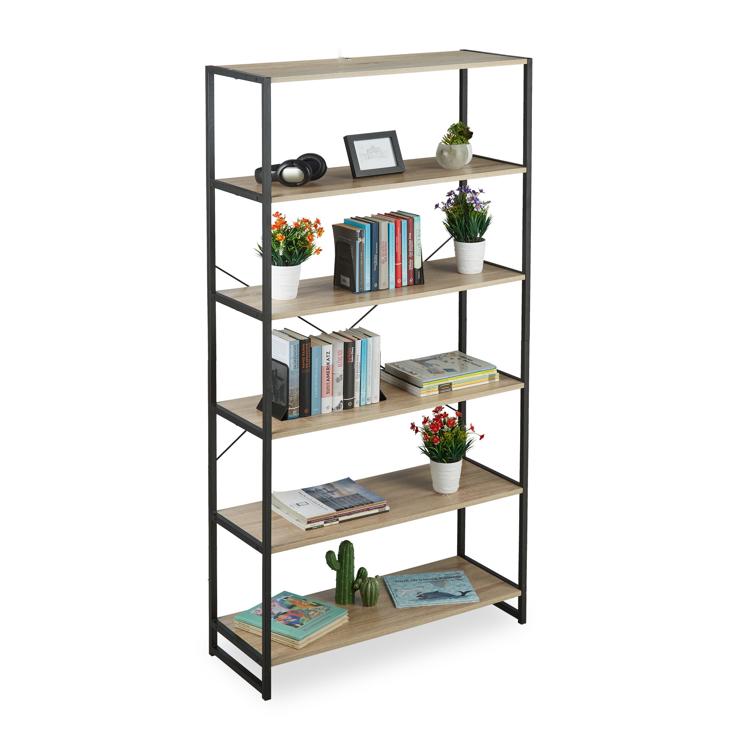 Relaxdays Scaffale Libreria Industrial, 4 Ripiani, Effetto Legno, Mobile  Vintage, 114,5x77x32,5 cm, Nero Marrone