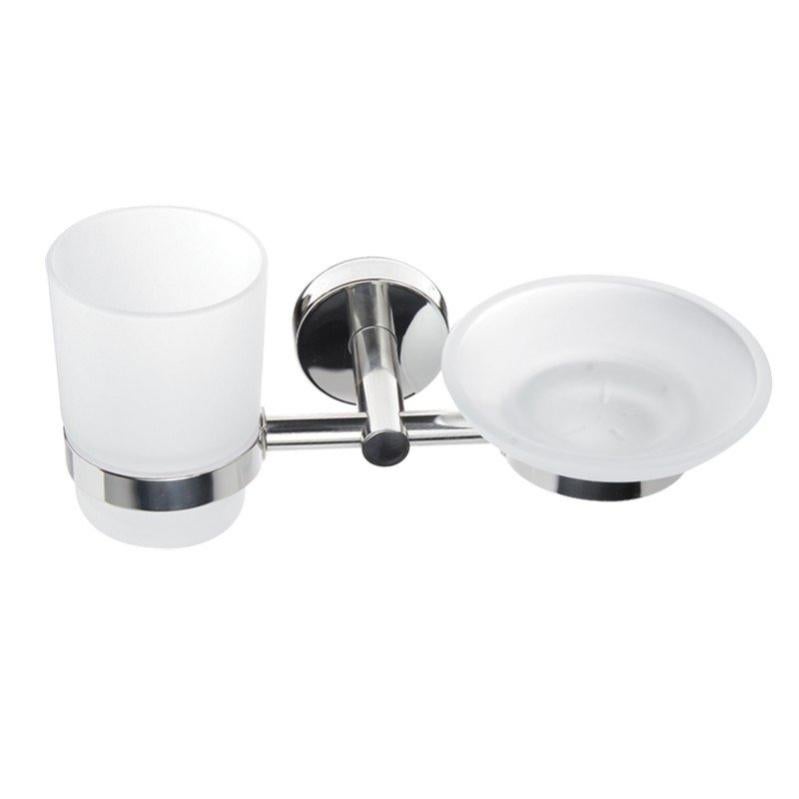Set Accessori Bagno - Portaspazzolini E Portasapone In Acciaio E Vetro Satinato, Doppio Fissaggio (Viti E Biadesivo) - Foto 10