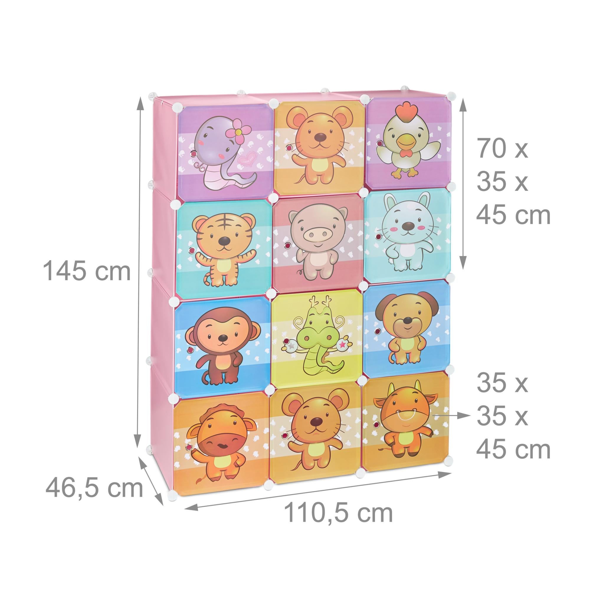 Armoire Modulable Enfants Relaxdays - 10 Casiers Animaux, Plastique - Penderie Ou Rangement Jouets