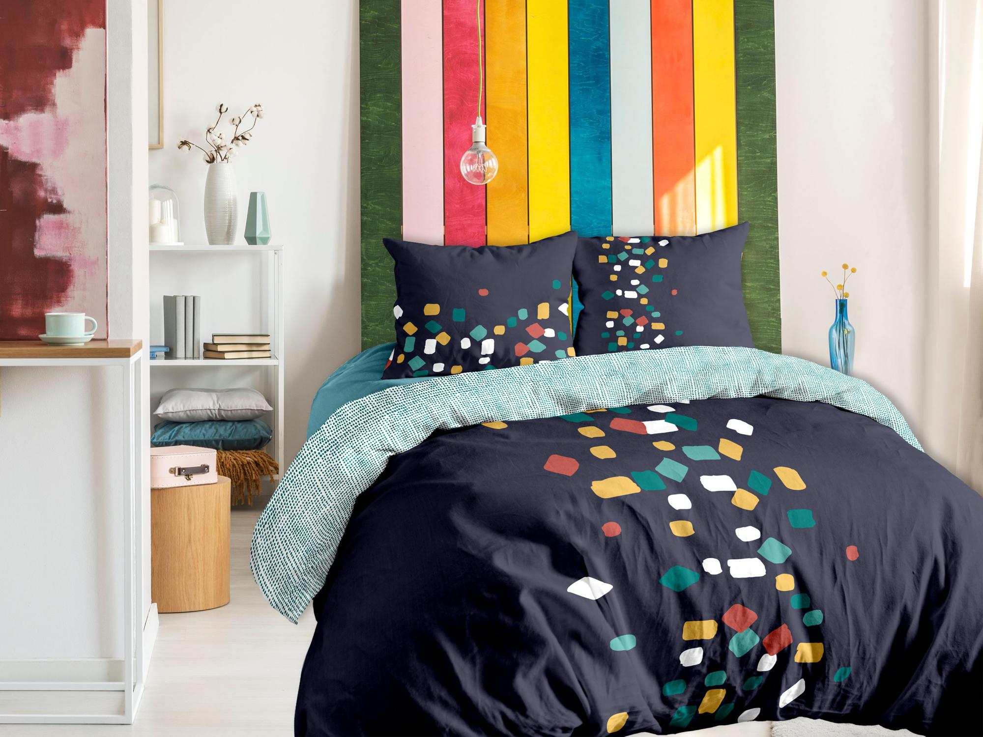 Parure de lit 3 pièces 240x220 cm coton imprimé floral blanc et gris