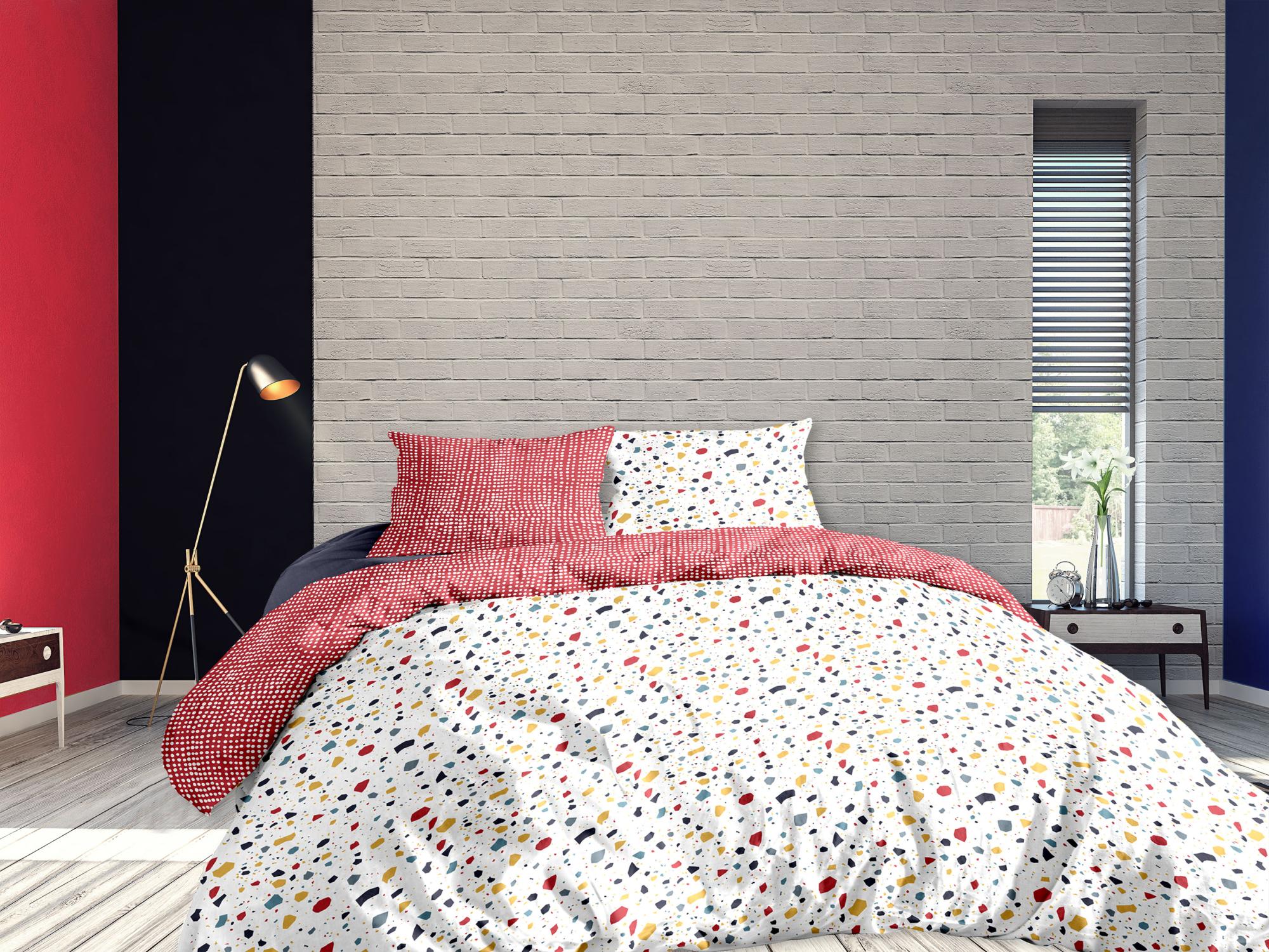 Parure De Lit 3 Pièces Calitex - Imprimé Papillons, Couleur Ocre - Dimensions Housse 260x240 Cm + 2 Taies 63x63 Cm - Coton 57 Fils