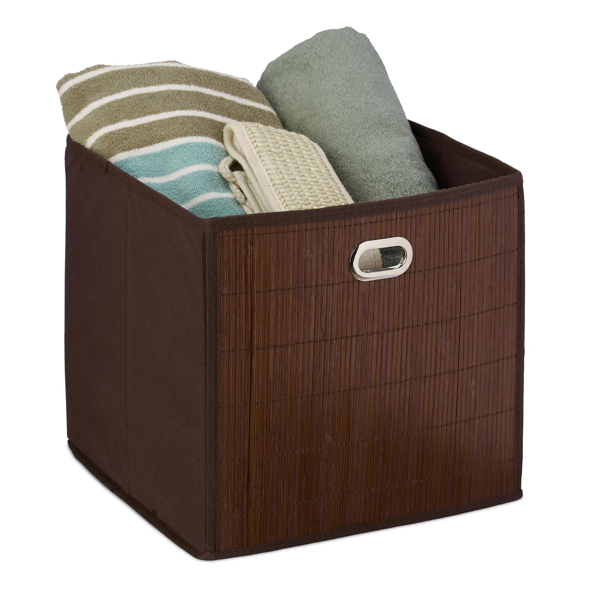 Lot De 2 Paniers Rangement Relaxdays - 31x32x30 Cm - Marron Tressé - Poignées - Pliable - Pour Linge, Jouets, Déco