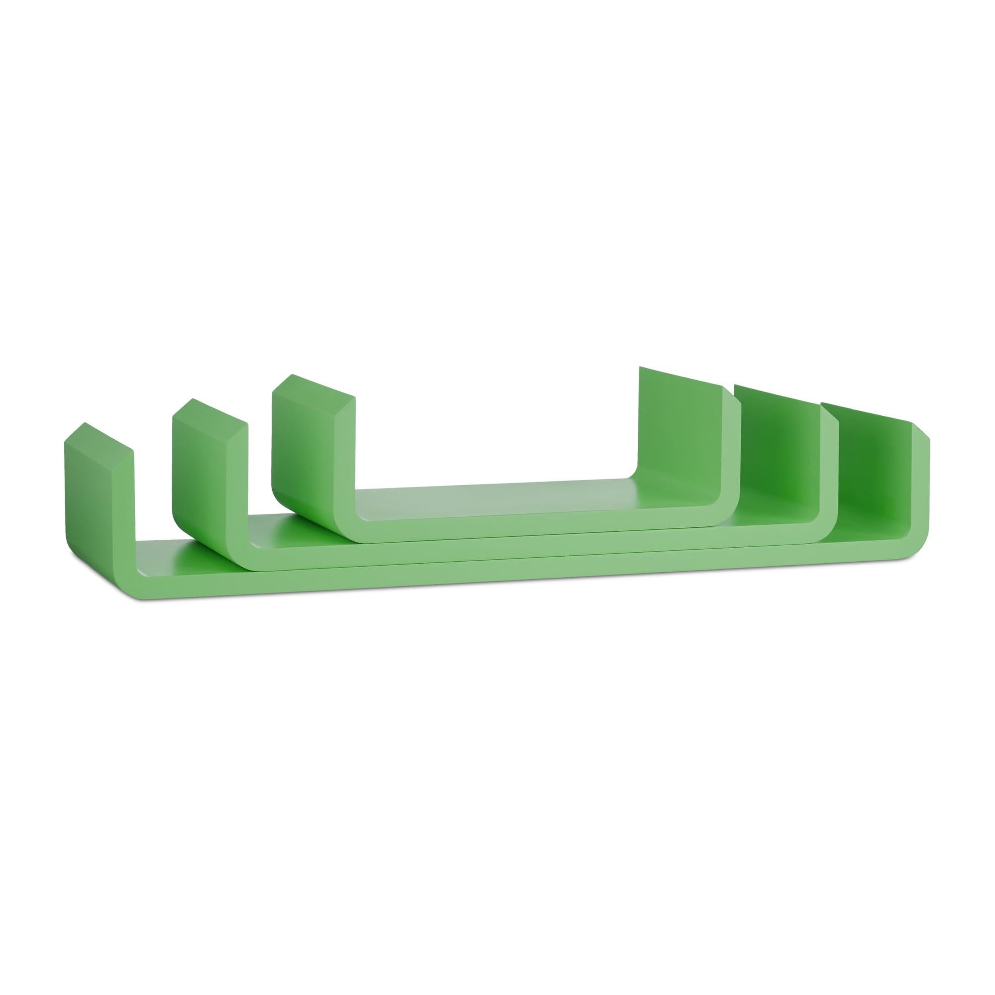 Relaxdays 10021809_53 Set 3 Mensole da Parete Aperte Verde a Forma di U Legno MDF 