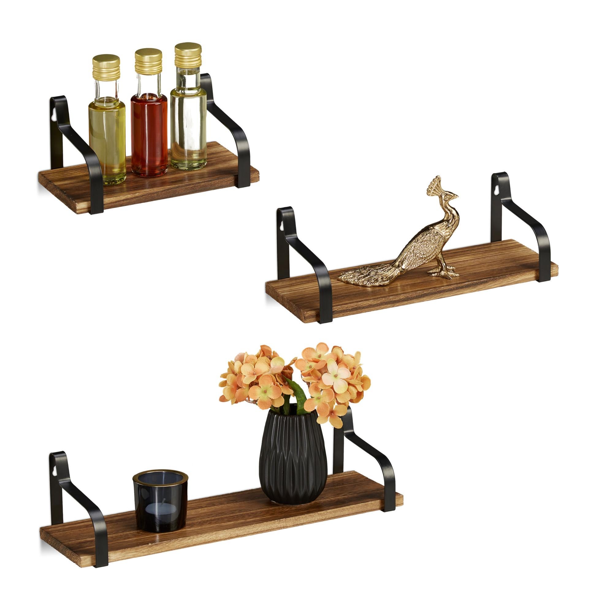 Relaxdays Mensole Da Parete Modern - Set 3 Ripiani A Cubo In Fibra Di Legno Per Decorazione - Foto 2