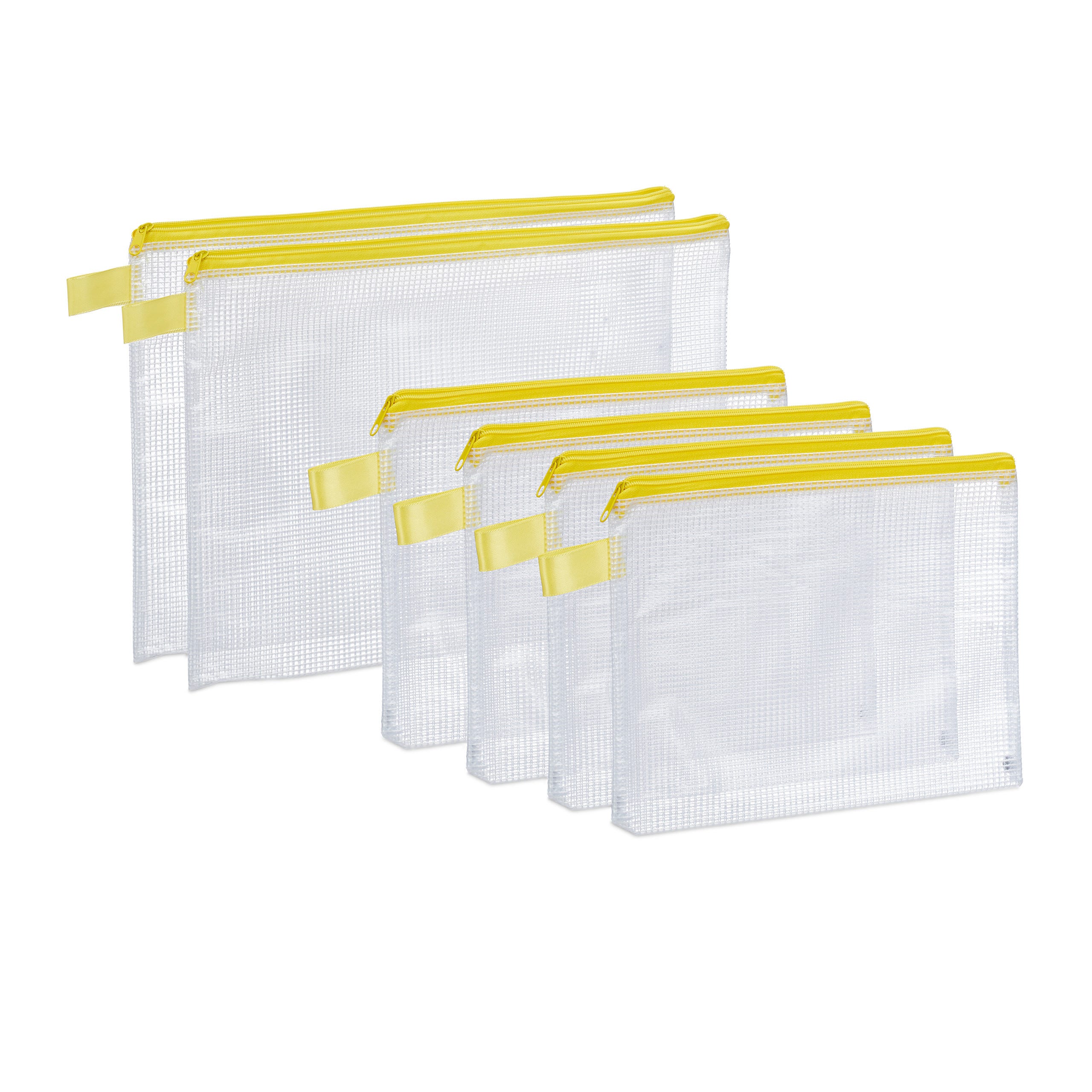 Relaxdays Chemise document transparente pochette fermeture éclaire porte-document  bureau A4 A5 6 pièces, jaune