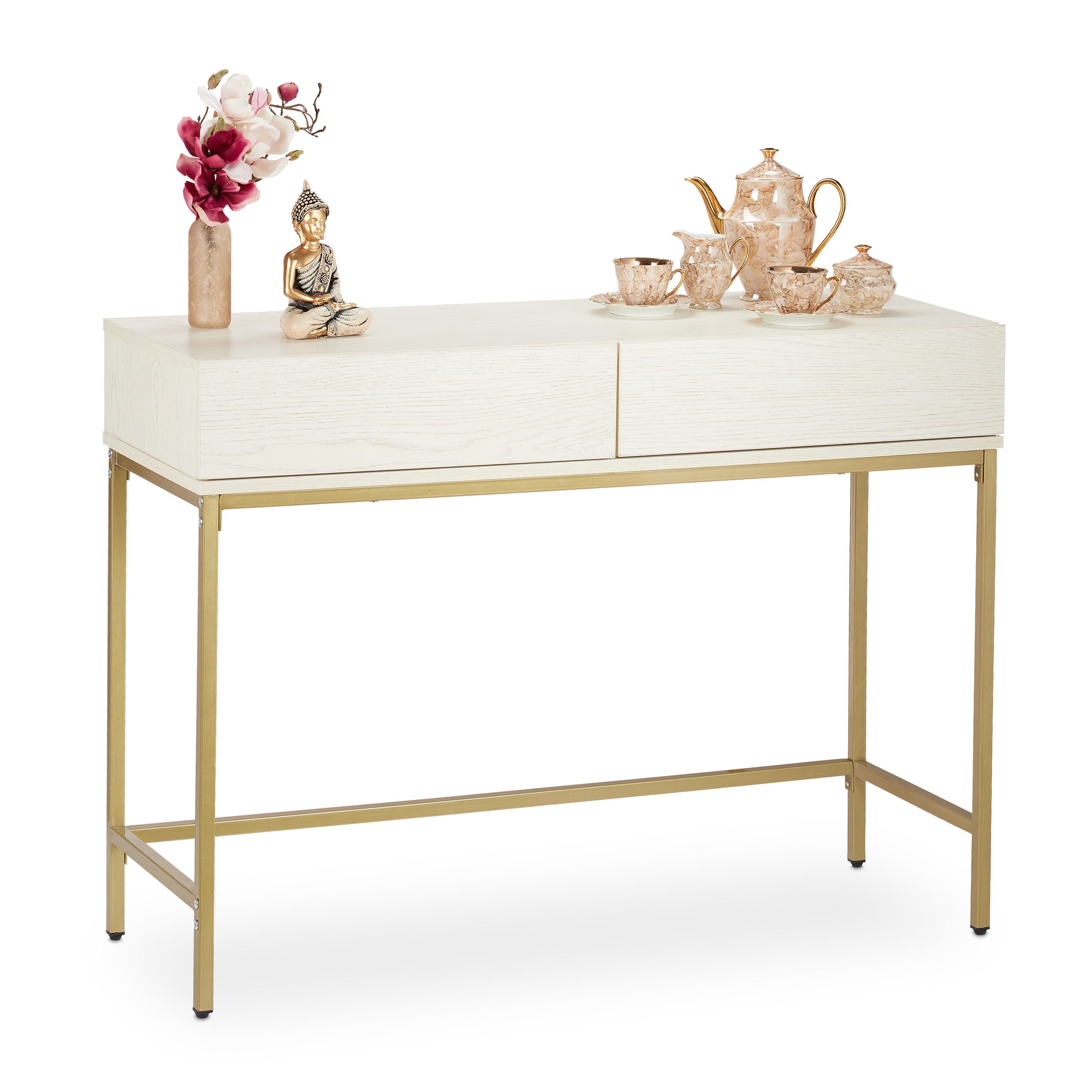 Consolle tavolo ingresso, colore legno scuro, decorazioni oro - Dimensioni:  103 cm - 42 cm - H 82 cm 0,15 Mc Stile classico - 100% Legno - Fianco