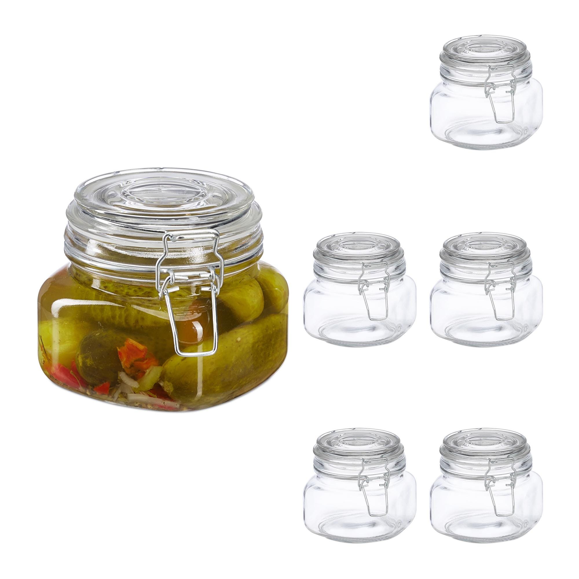 Relaxdays Set da 3 Barattoli per Alimenti, Recipienti in Vetro con Relaxdays Set da 3 Barattoli per Alimenti, Recipienti in Vetro con