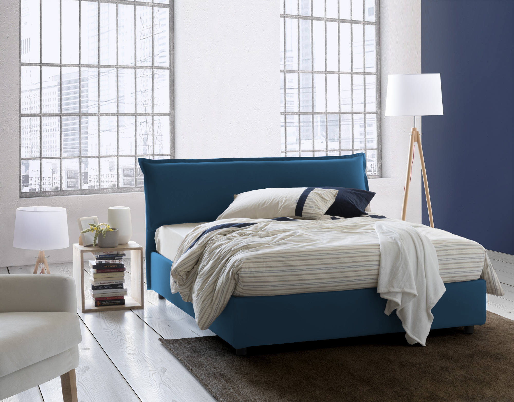 Lit Coffre Giada double, Made in Italy, lit amovible avec tête de lit