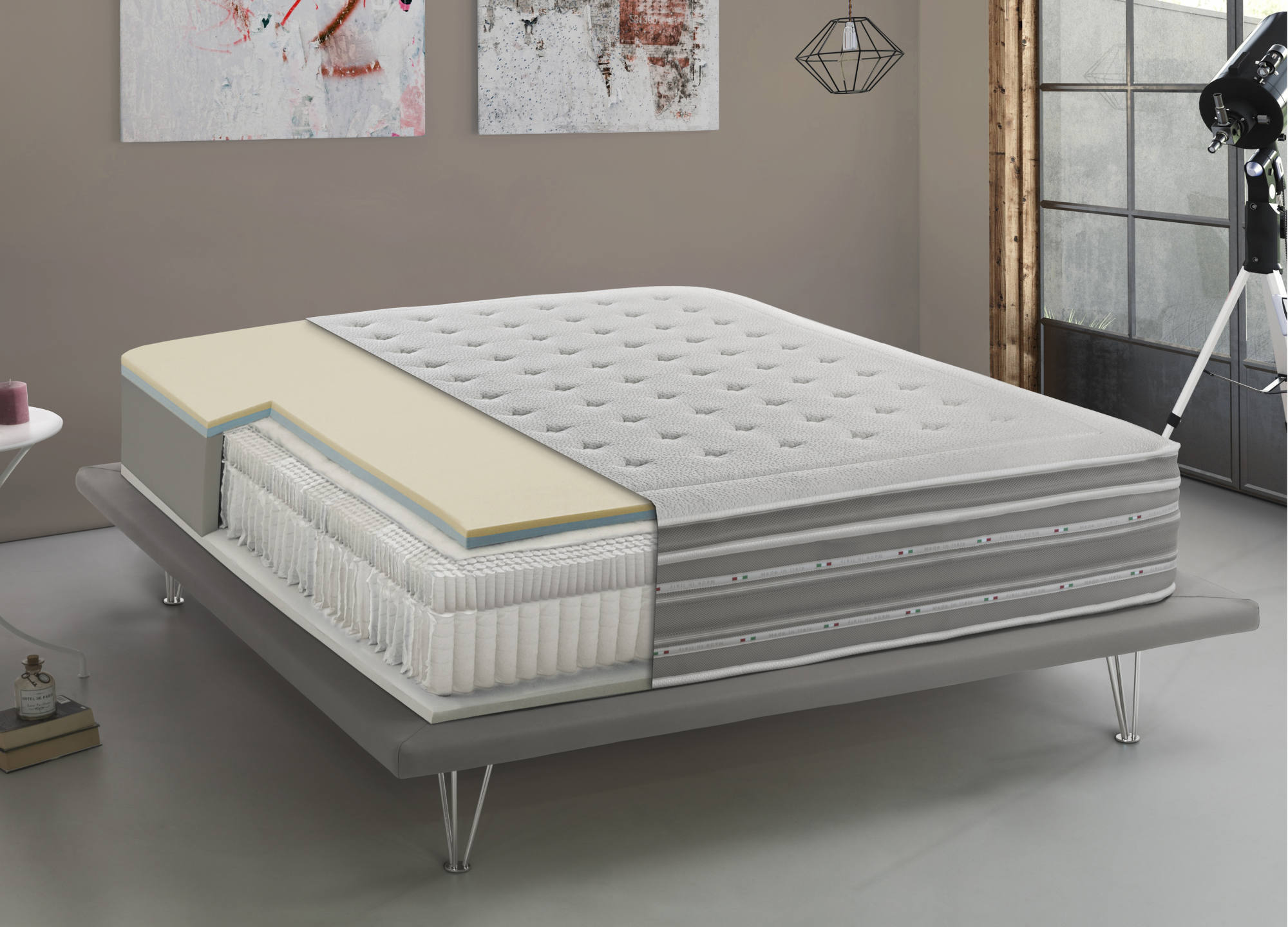 Materasso matrimoniale Dgennar, sfoderabile in Memory Foam e Micromolle  insacchettate, 100% Made in Italy, Anti acaro e Anallergico, Cm 160x190h32